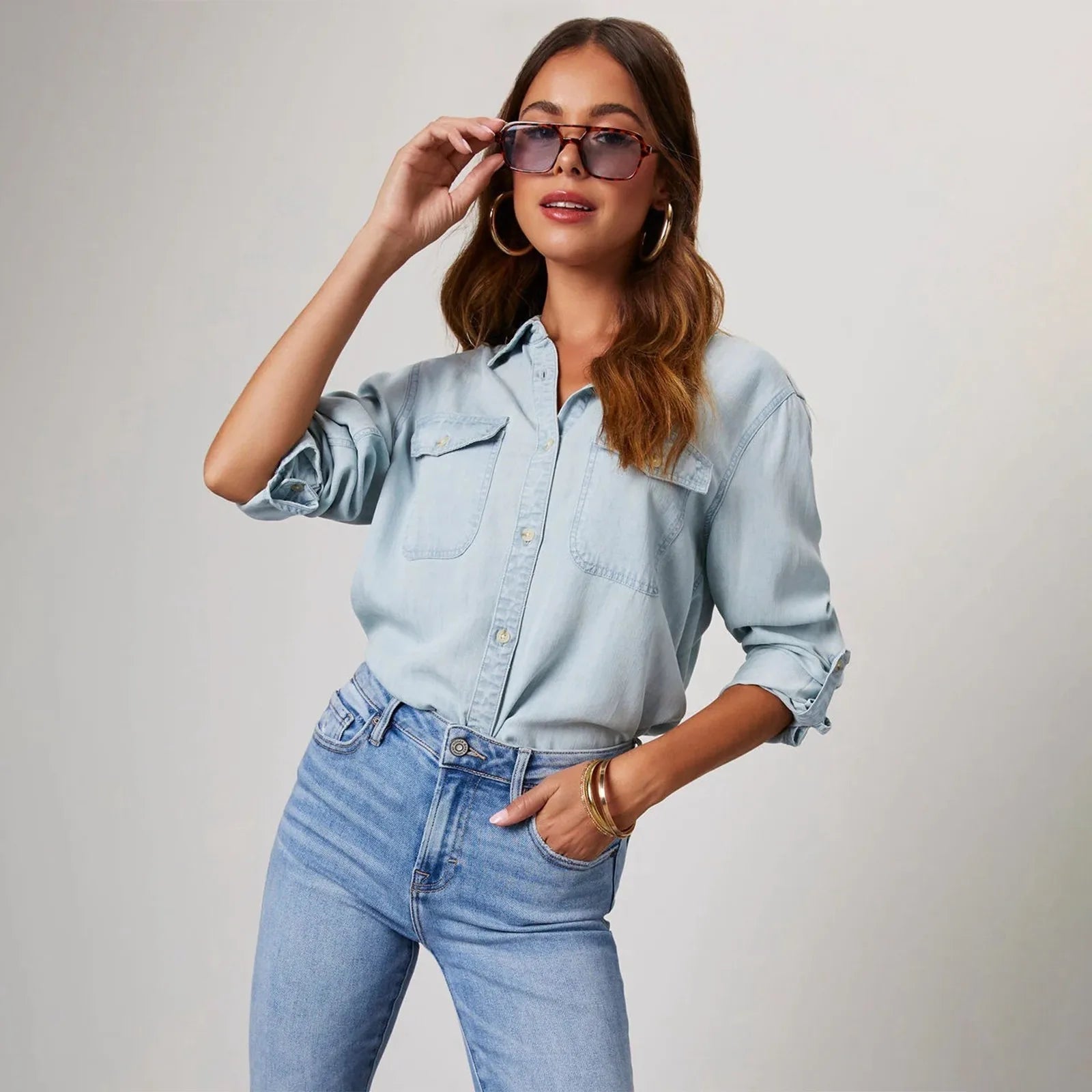 Women's Denim Blend Blouse Shirt