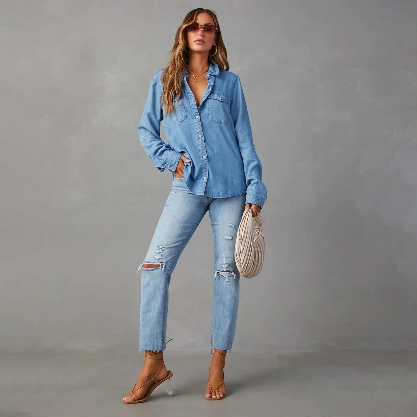 Women's Denim Blend Blouse Shirt