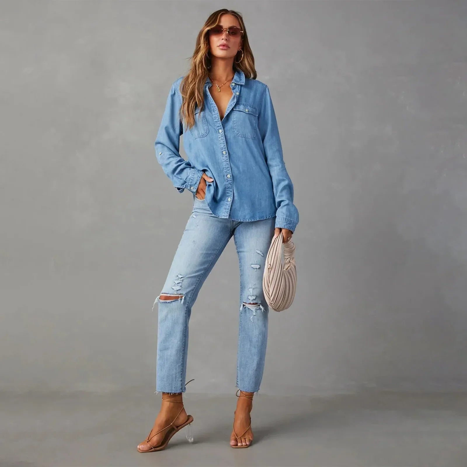 Women's Denim Blend Blouse Shirt