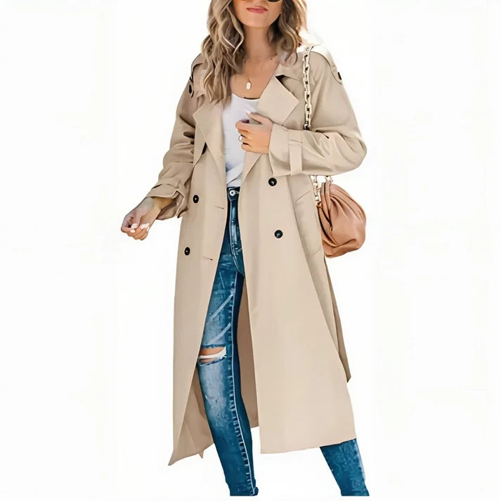 Women's Double-Breasted Trench Coat with Relaxed Fit