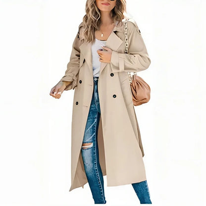 Women's Double-Breasted Trench Coat with Relaxed Fit