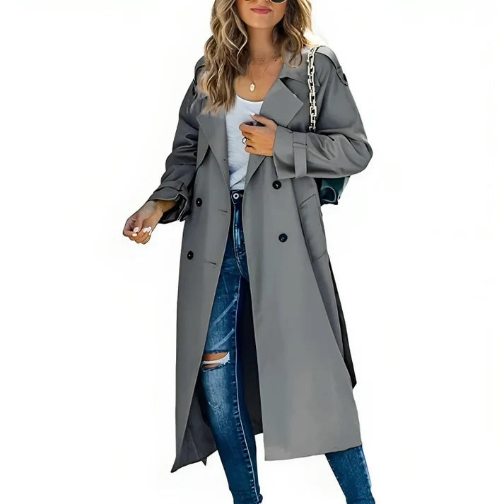 Women's Double-Breasted Trench Coat with Relaxed Fit