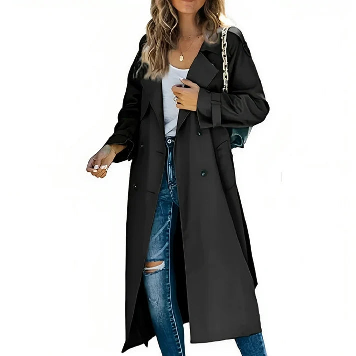 Women's Double-Breasted Trench Coat with Relaxed Fit