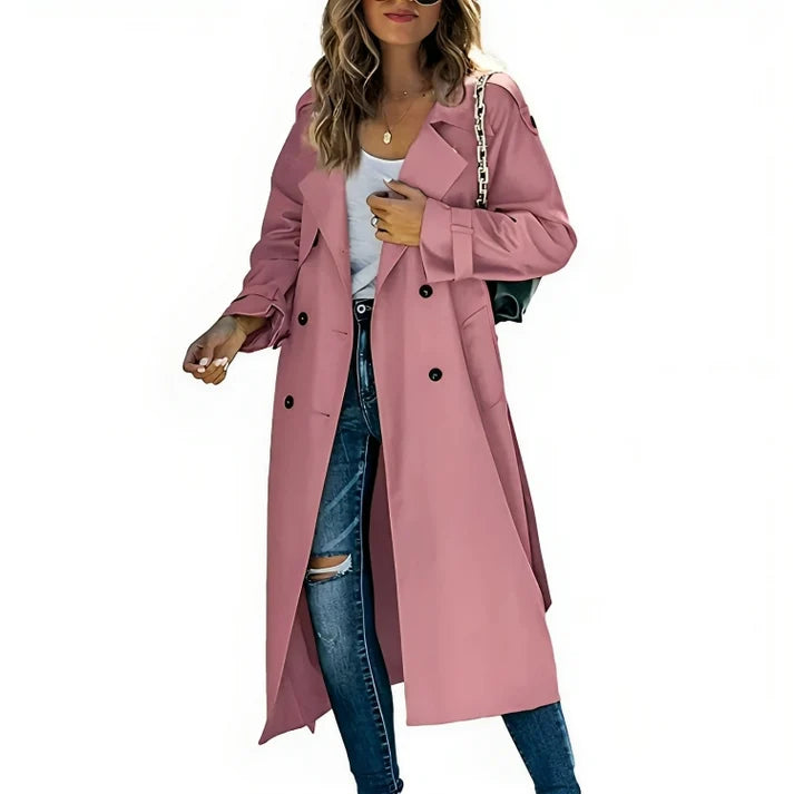 Women's Double-Breasted Trench Coat with Relaxed Fit
