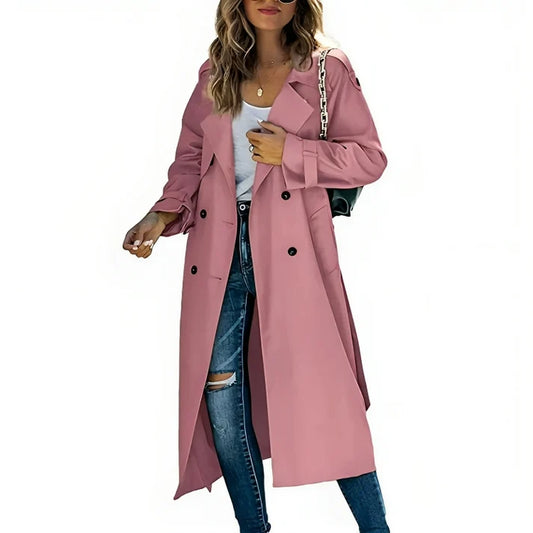 Women's Double-Breasted Trench Coat with Relaxed Fit