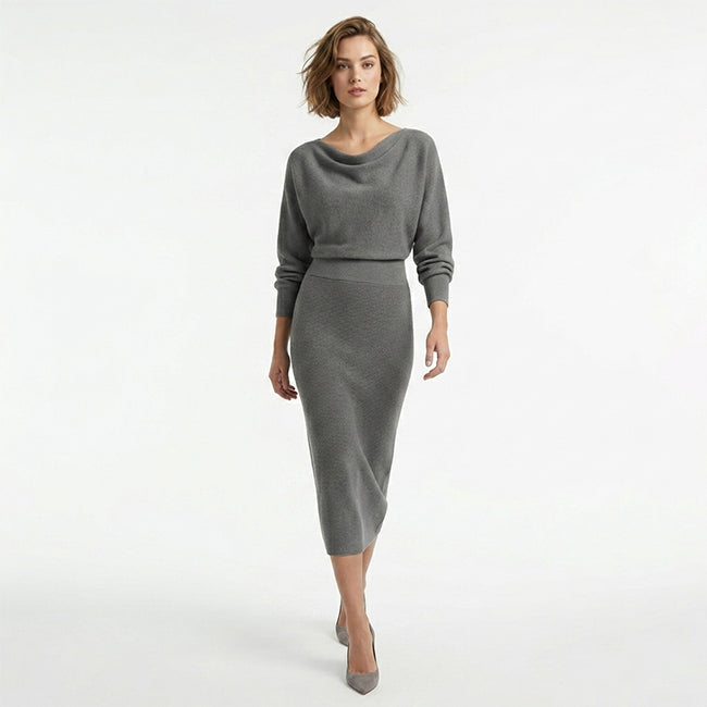 Women's Draped Batwing Sleeve Midi Dress