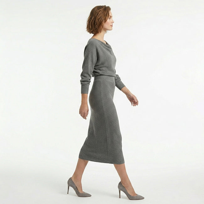 Women's Draped Batwing Sleeve Midi Dress