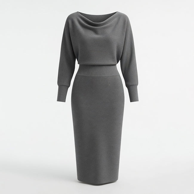 Women's Draped Batwing Sleeve Midi Dress