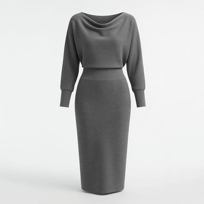 Women's Draped Batwing Sleeve Midi Dress