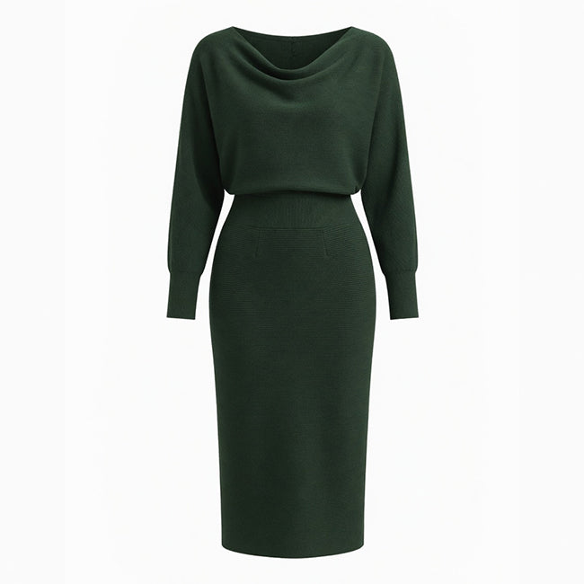 Women's Draped Batwing Sleeve Midi Dress