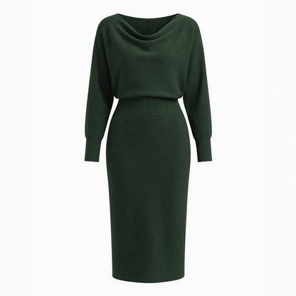 Women's Draped Batwing Sleeve Midi Dress