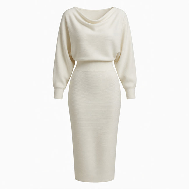 Women's Draped Batwing Sleeve Midi Dress