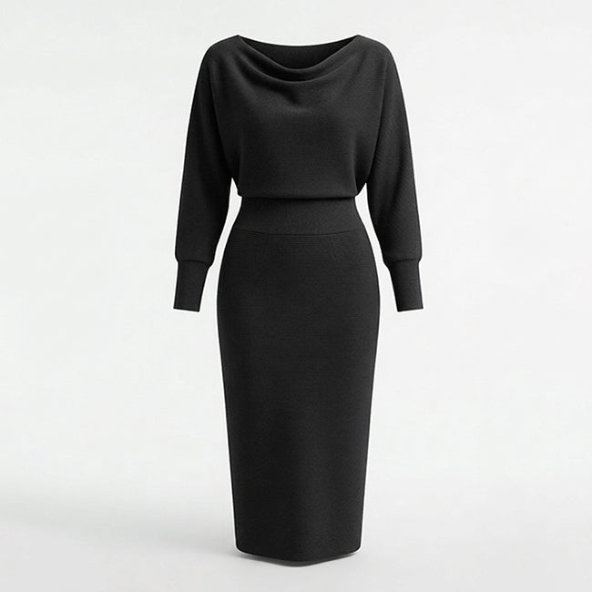 Women's Draped Batwing Sleeve Midi Dress