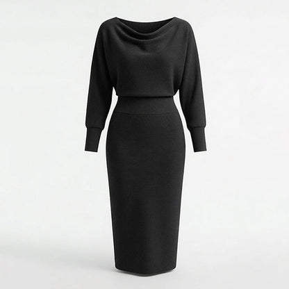 Women's Draped Batwing Sleeve Midi Dress