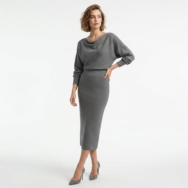 Women's Draped Batwing Sleeve Midi Dress