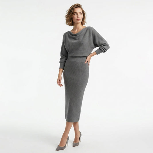 Women's Draped Batwing Sleeve Midi Dress