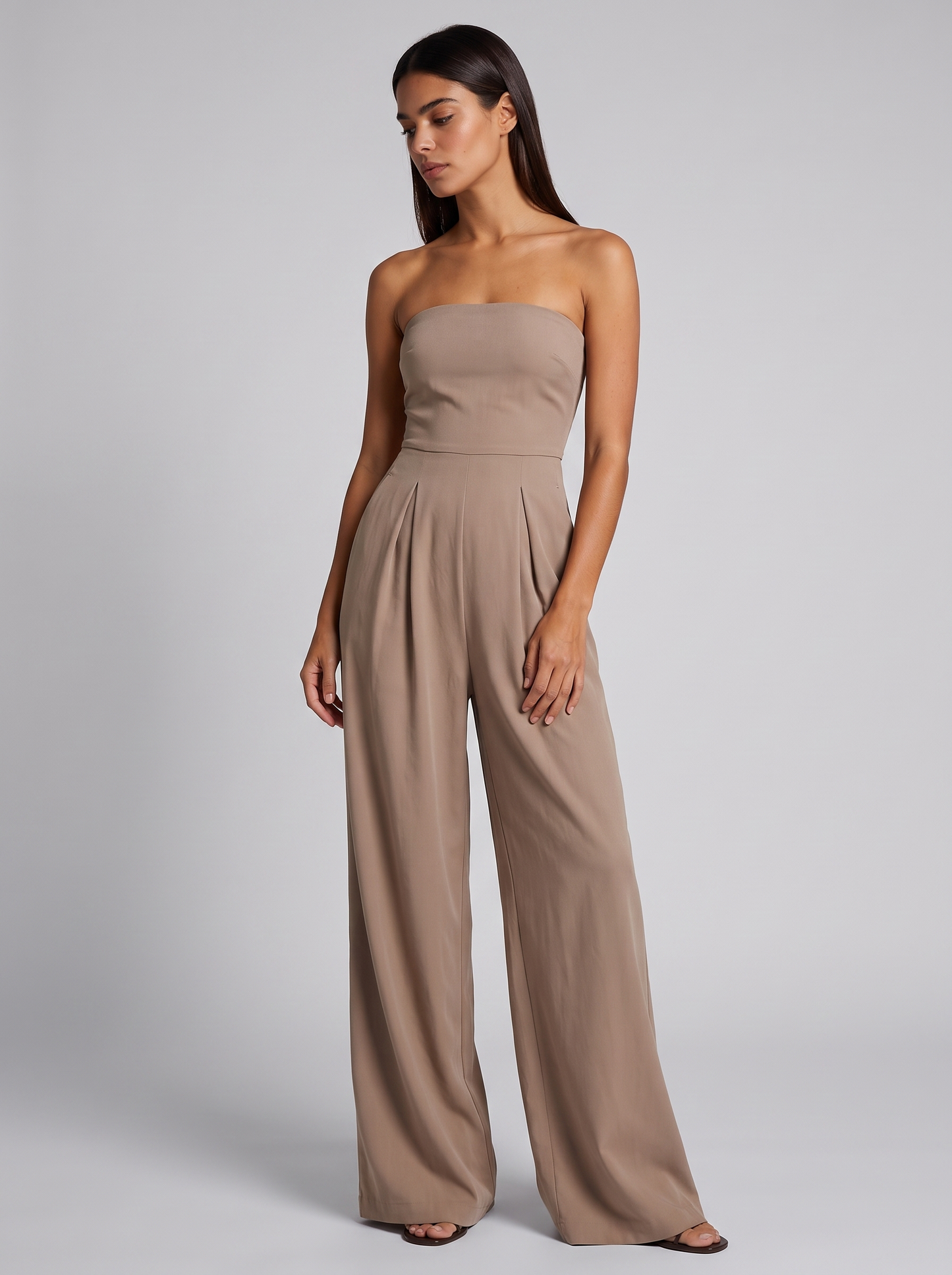 Women's Elegant Strapless Jumpsuit with Pockets