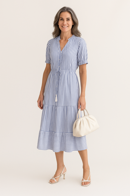 Women's Elegant Striped Tiered Dress