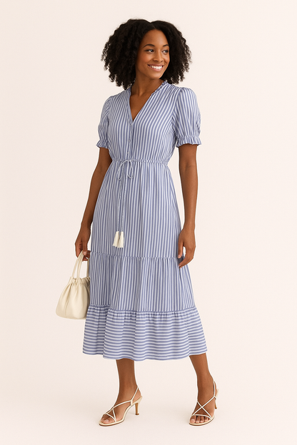 Women's Elegant Striped Tiered Dress