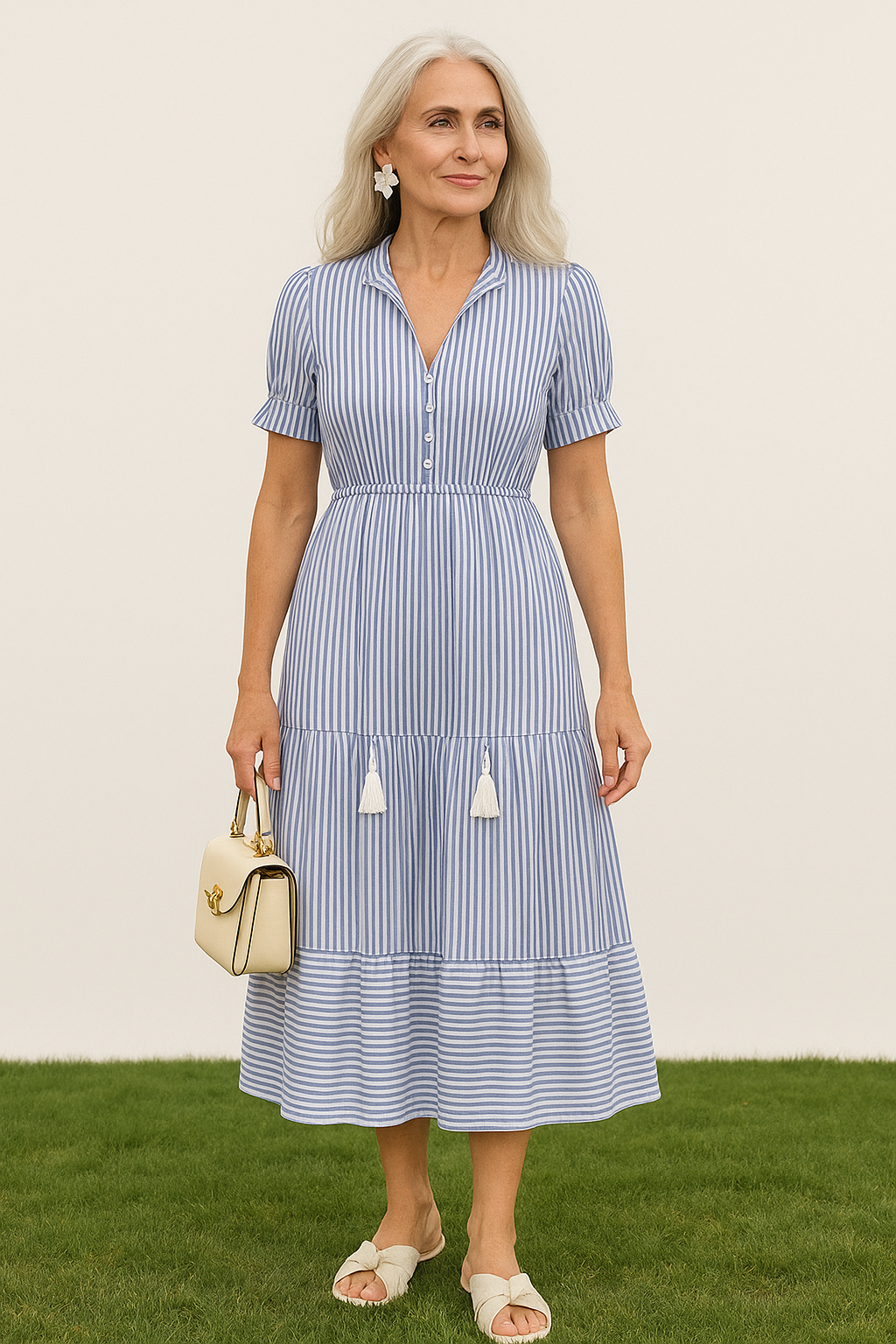 Women's Elegant Striped Tiered Dress