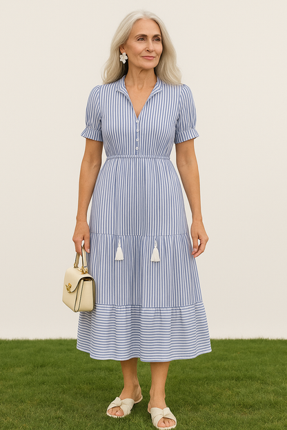 Women's Elegant Striped Tiered Dress