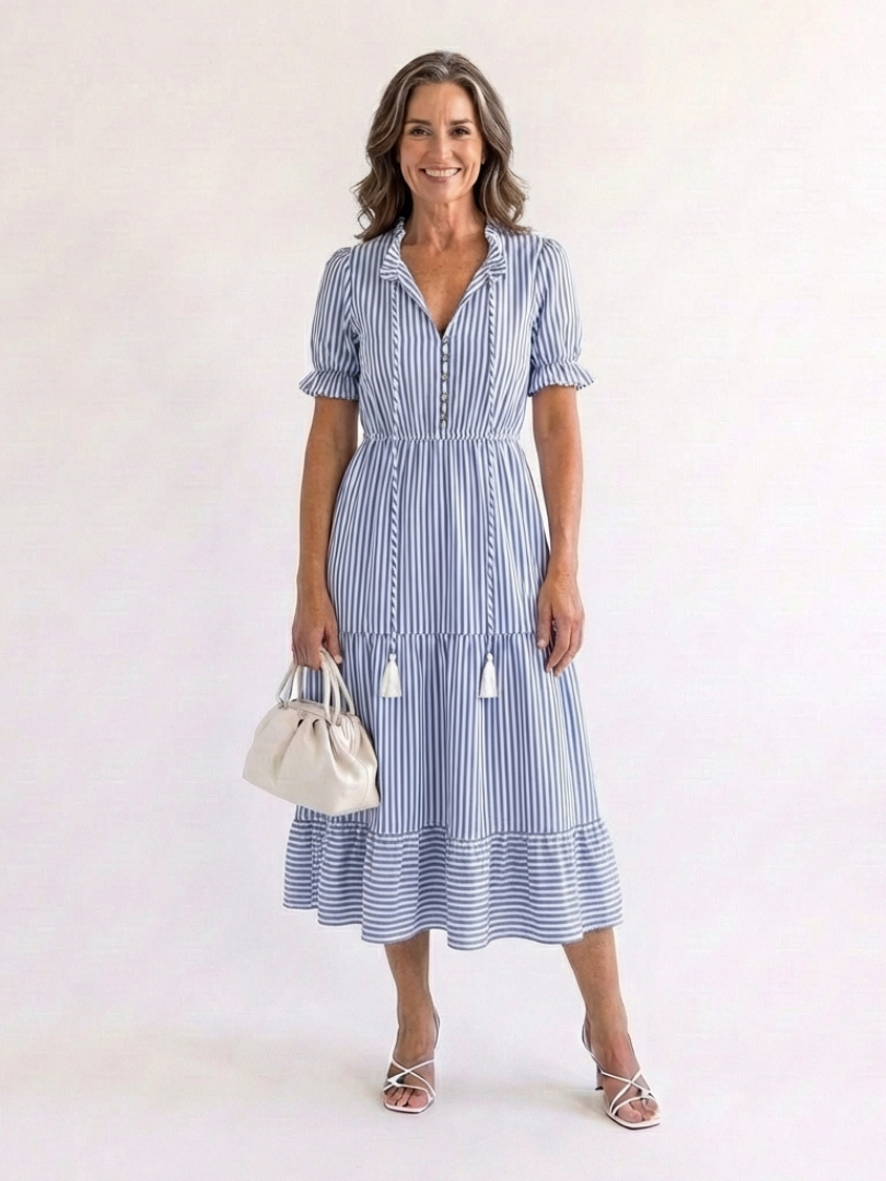 Women's Elegant Striped Tiered Dress