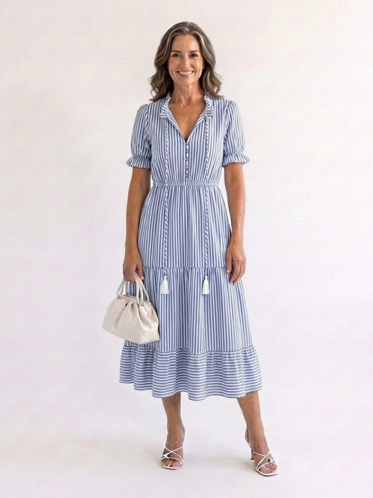 Women's Elegant Striped Tiered Dress
