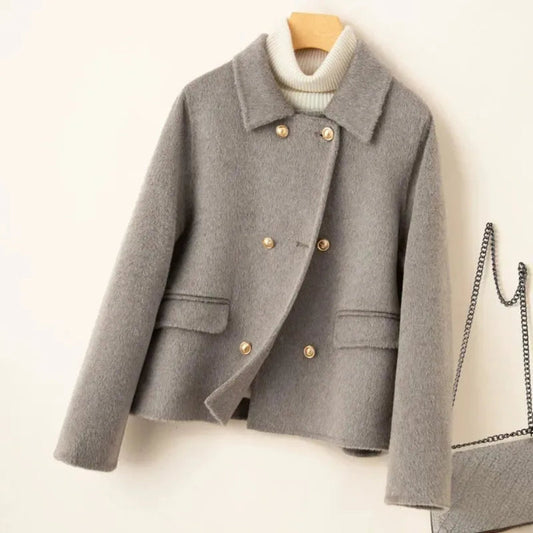 Women's Elegant Wool Coat with Doll Collar