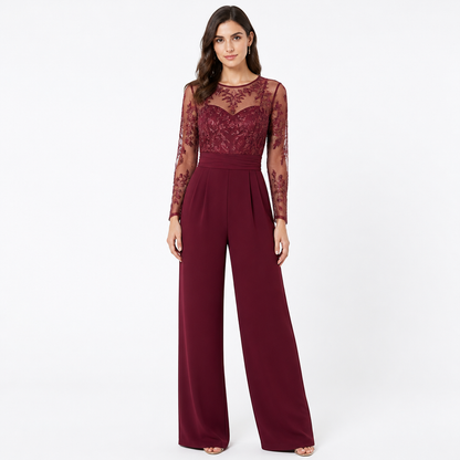 Women's Embroidered Sheer-Top Wide-Leg Jumpsuit