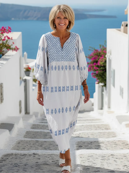 Women's Embroidered V-Neck Maxi Dress