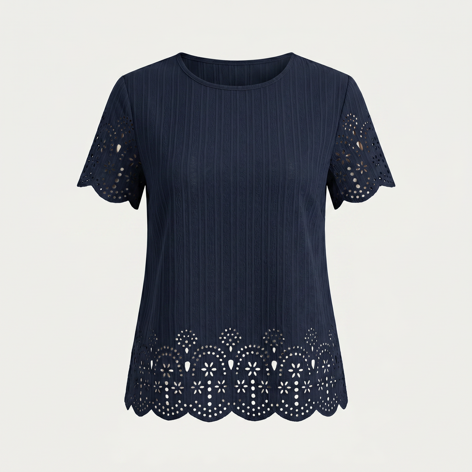 Women's Eyelet Scallop Hem Blouse