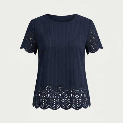 Women's Eyelet Scallop Hem Blouse