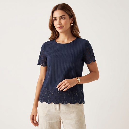 Women's Eyelet Scallop Hem Blouse