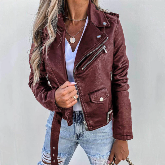 Women’s Faux Leather Button Jacket