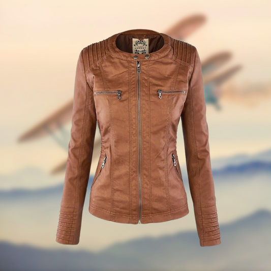 Women's Faux Leather Jacket with Hood
