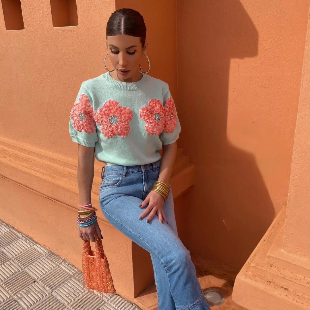 Women's Floral Boxy Sweater Shirt