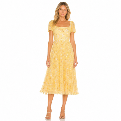 Women's Floral Chiffon Pleated Midi Dress
