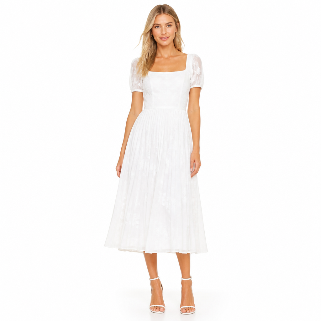 Women's Floral Chiffon Pleated Midi Dress