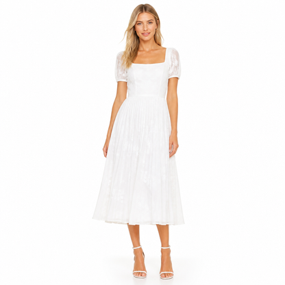 Women's Floral Chiffon Pleated Midi Dress