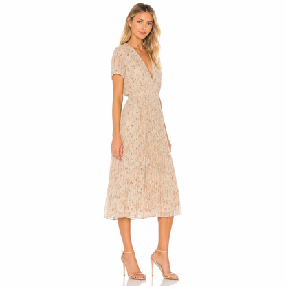 Women's Floral Chiffon V-Neck Pleated Midi Dress