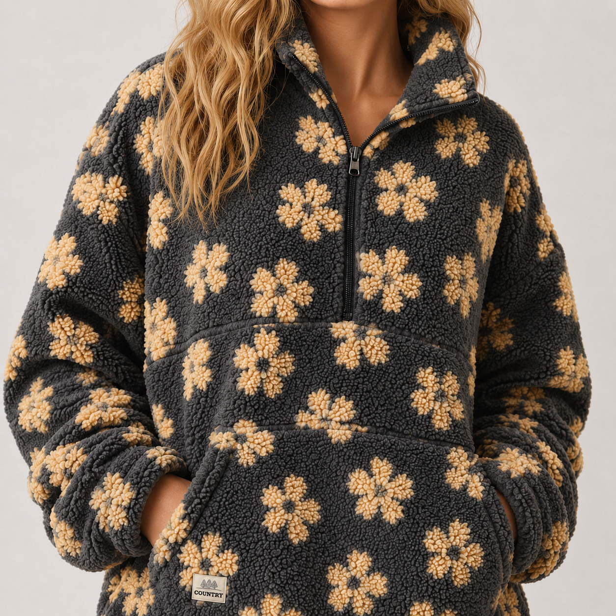 Women's Floral Half-Zip Fleece Pullover Jacket