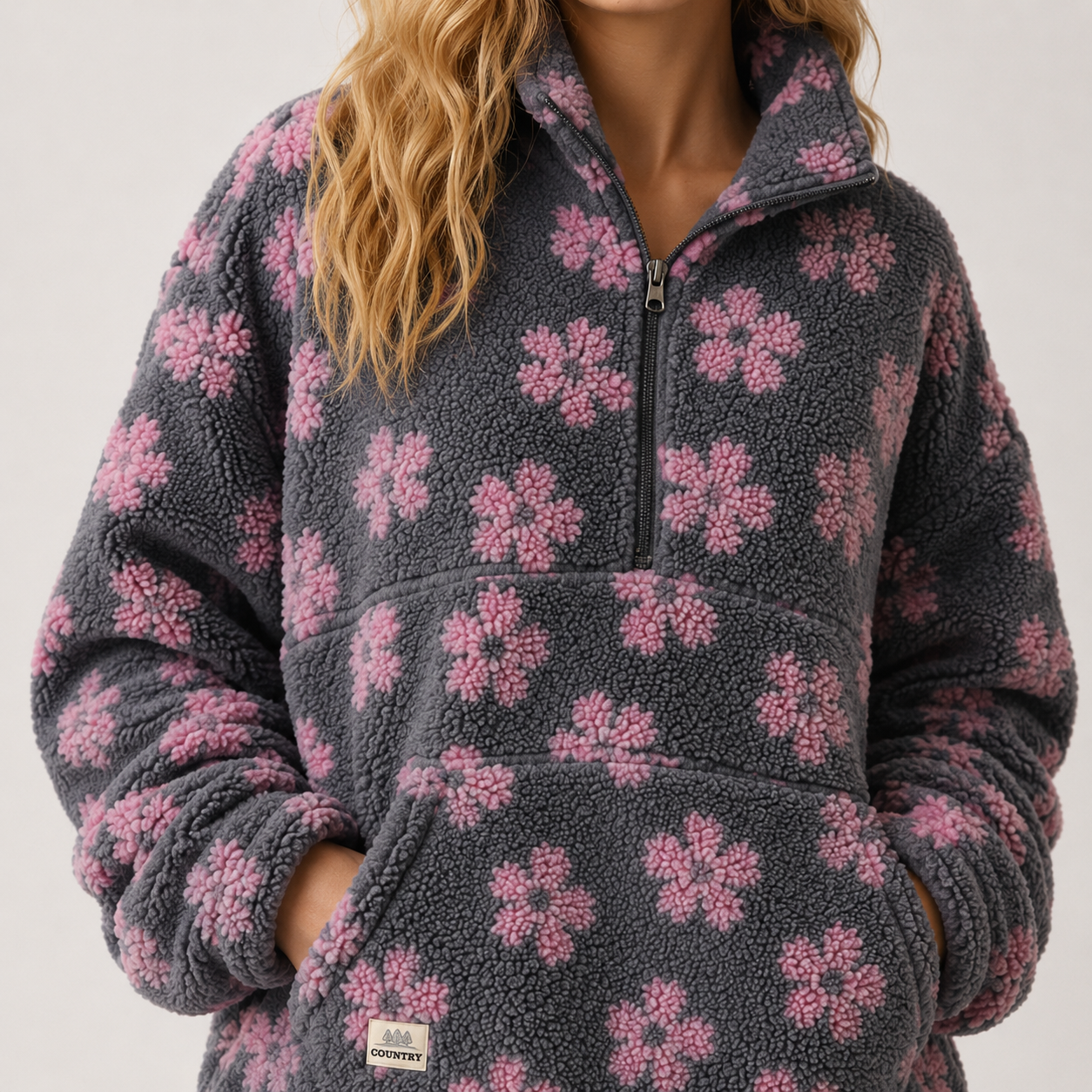 Women's Floral Half-Zip Fleece Pullover Jacket