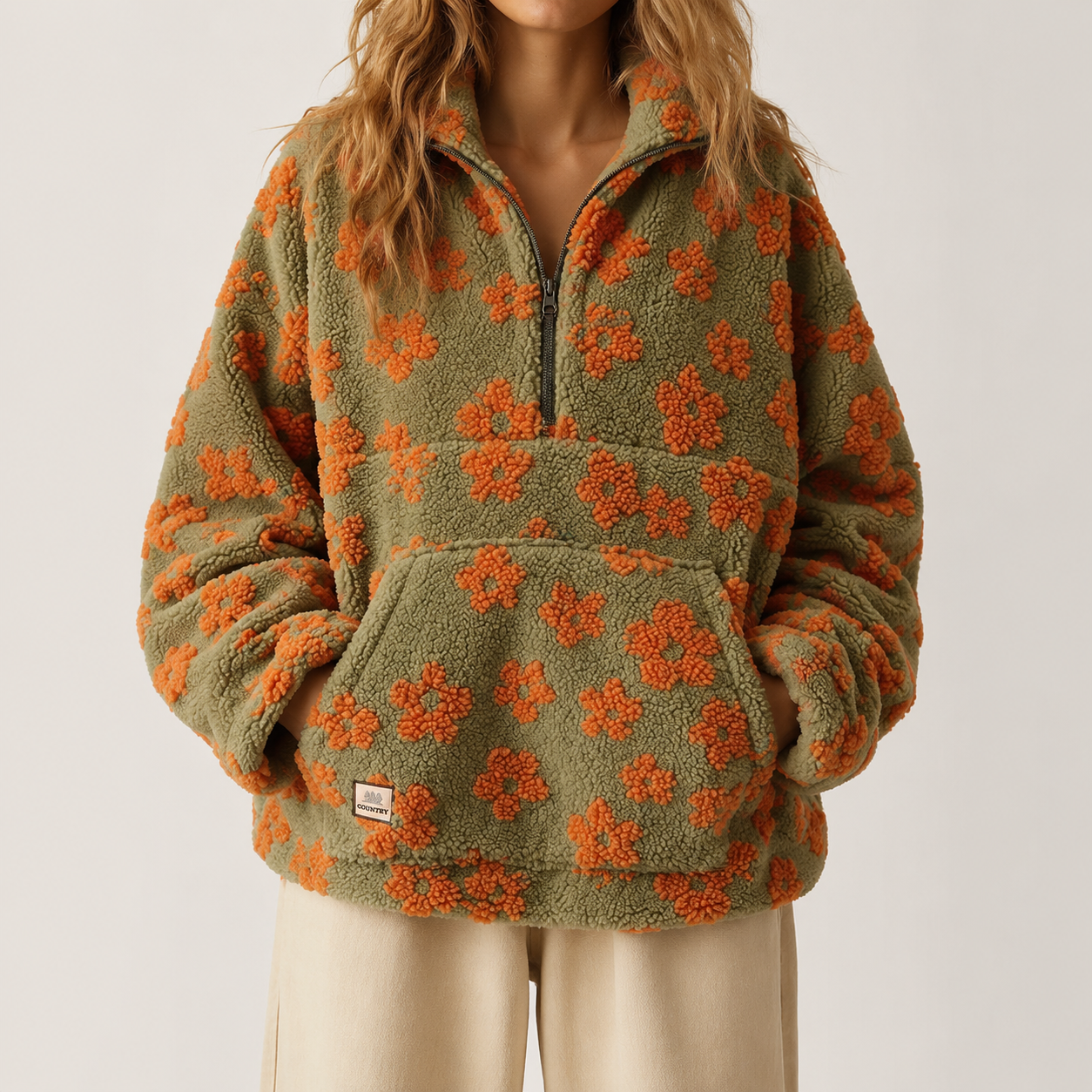 Women's Floral Half-Zip Fleece Pullover Jacket