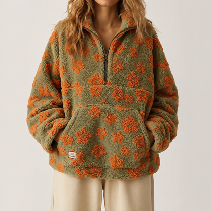Women's Floral Half-Zip Fleece Pullover Jacket