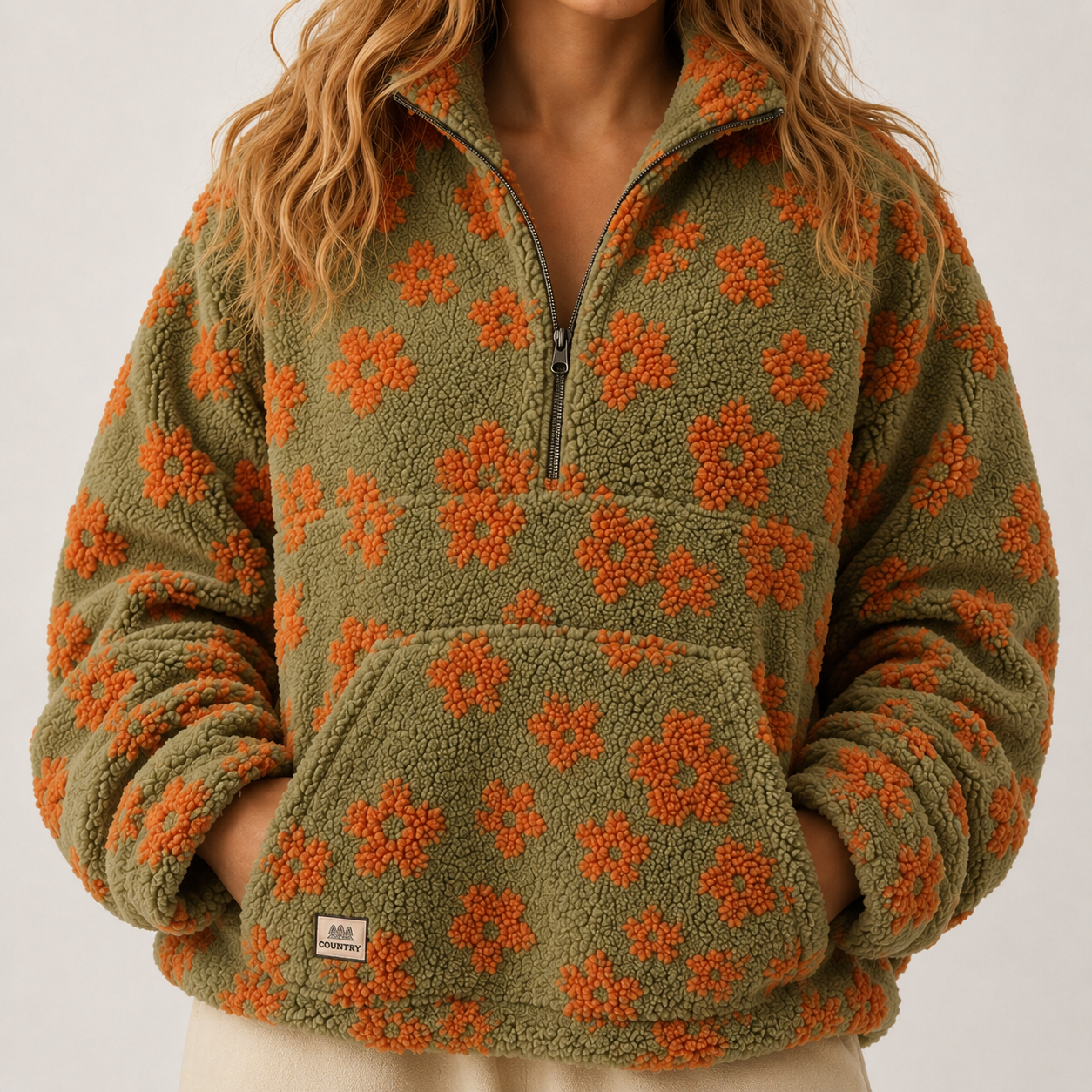 Women's Floral Half-Zip Fleece Pullover Jacket