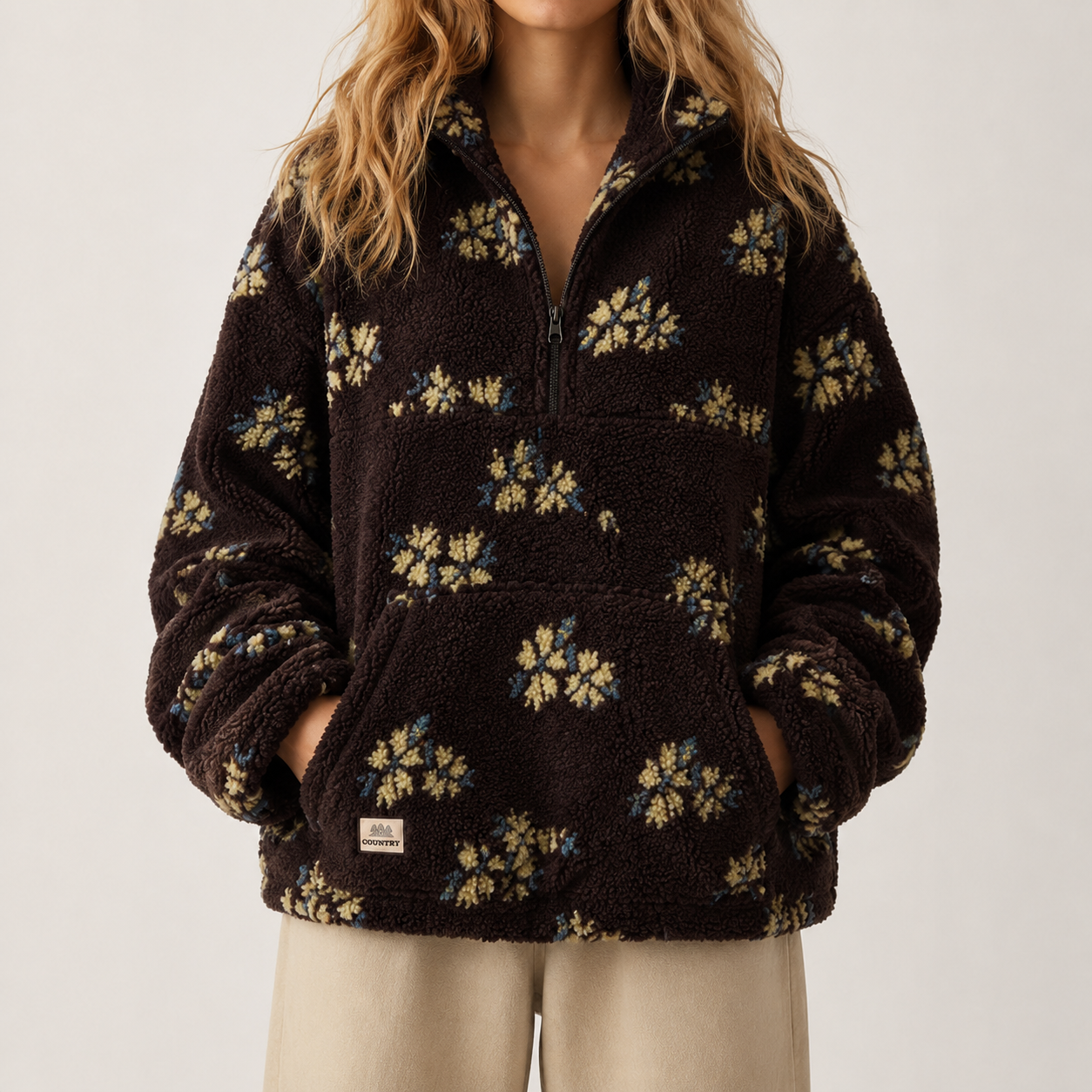 Women's Floral Half-Zip Fleece Pullover Jacket