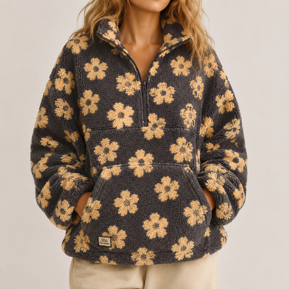 Women's Floral Half-Zip Fleece Pullover Jacket