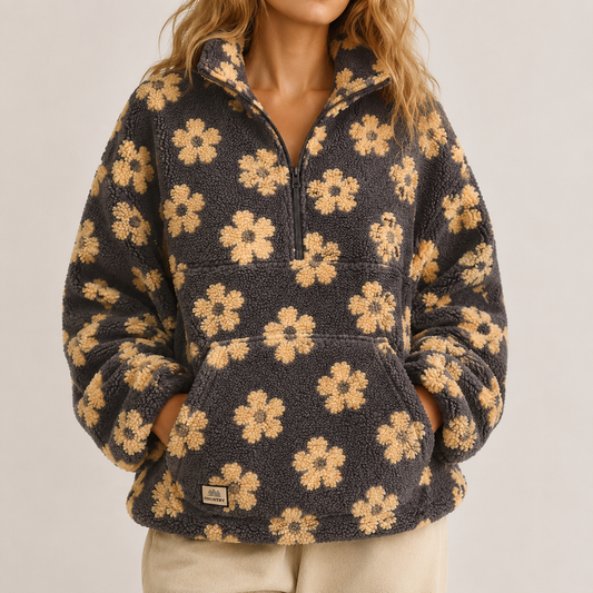 Women's Floral Half-Zip Fleece Pullover Jacket