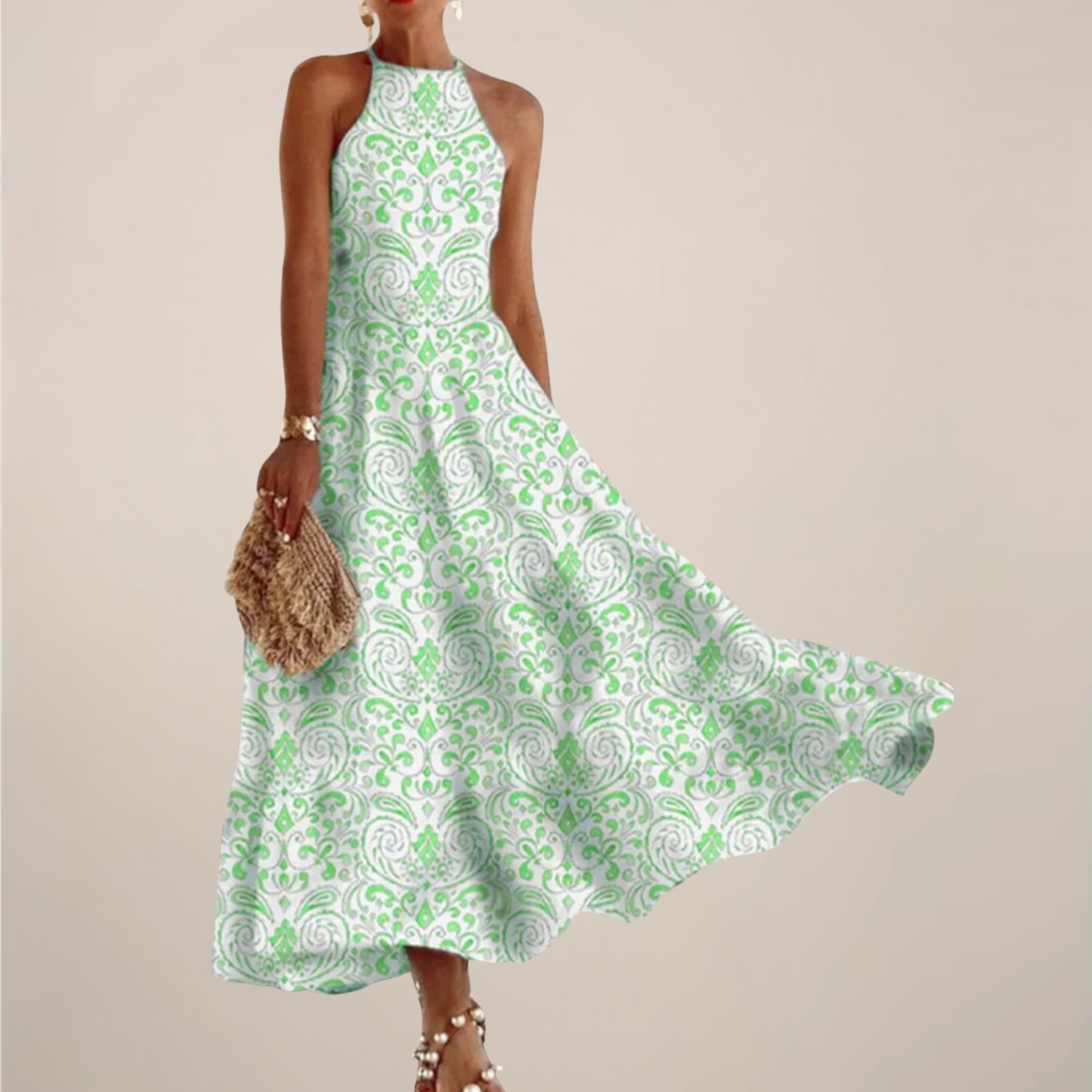 Women's Floral Halter Neck Maxi Dress