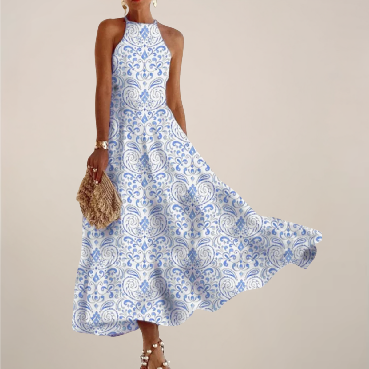 Women's Floral Halter Neck Maxi Dress